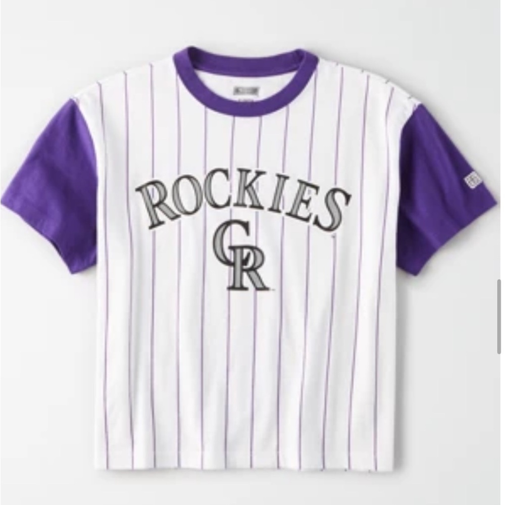 M American Eagle tailgate Colorado Rockies cropped pinstripes tshirt